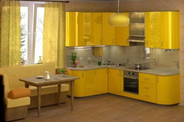 желтый интерьер кухни-8