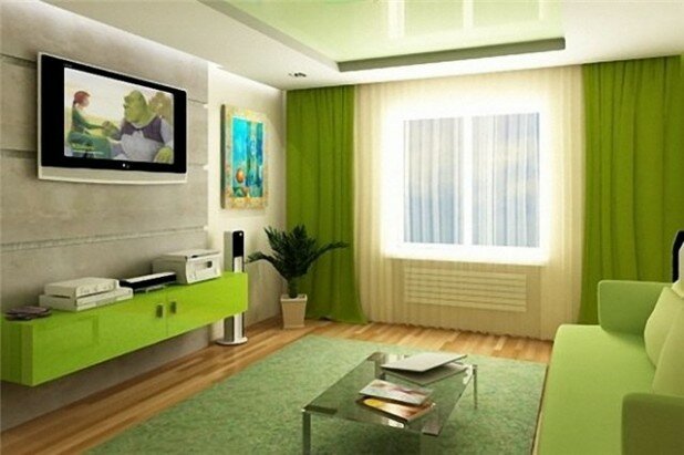 зеленый дизайн гостиной