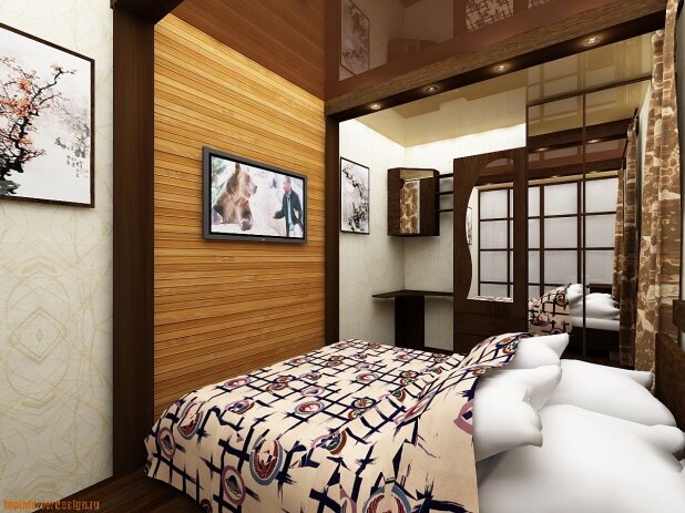 Дизайн интерьера узкой спальни
